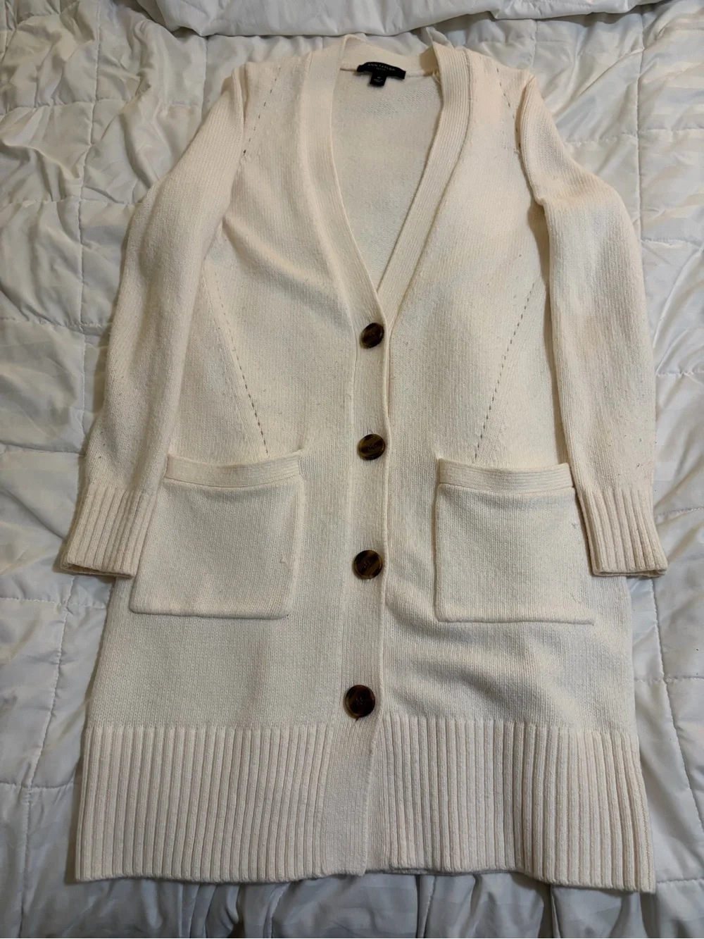 Ann Taylor Cream Longline Button Cardigan with Pockets - Picture 2 of 7